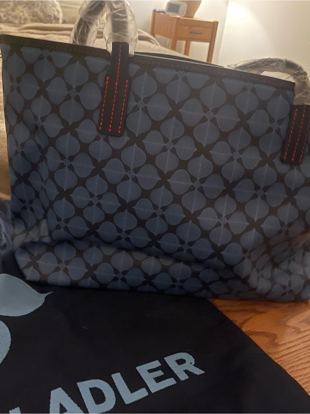 Jonathan Adler Navy Geometric Tote with Red Stitching